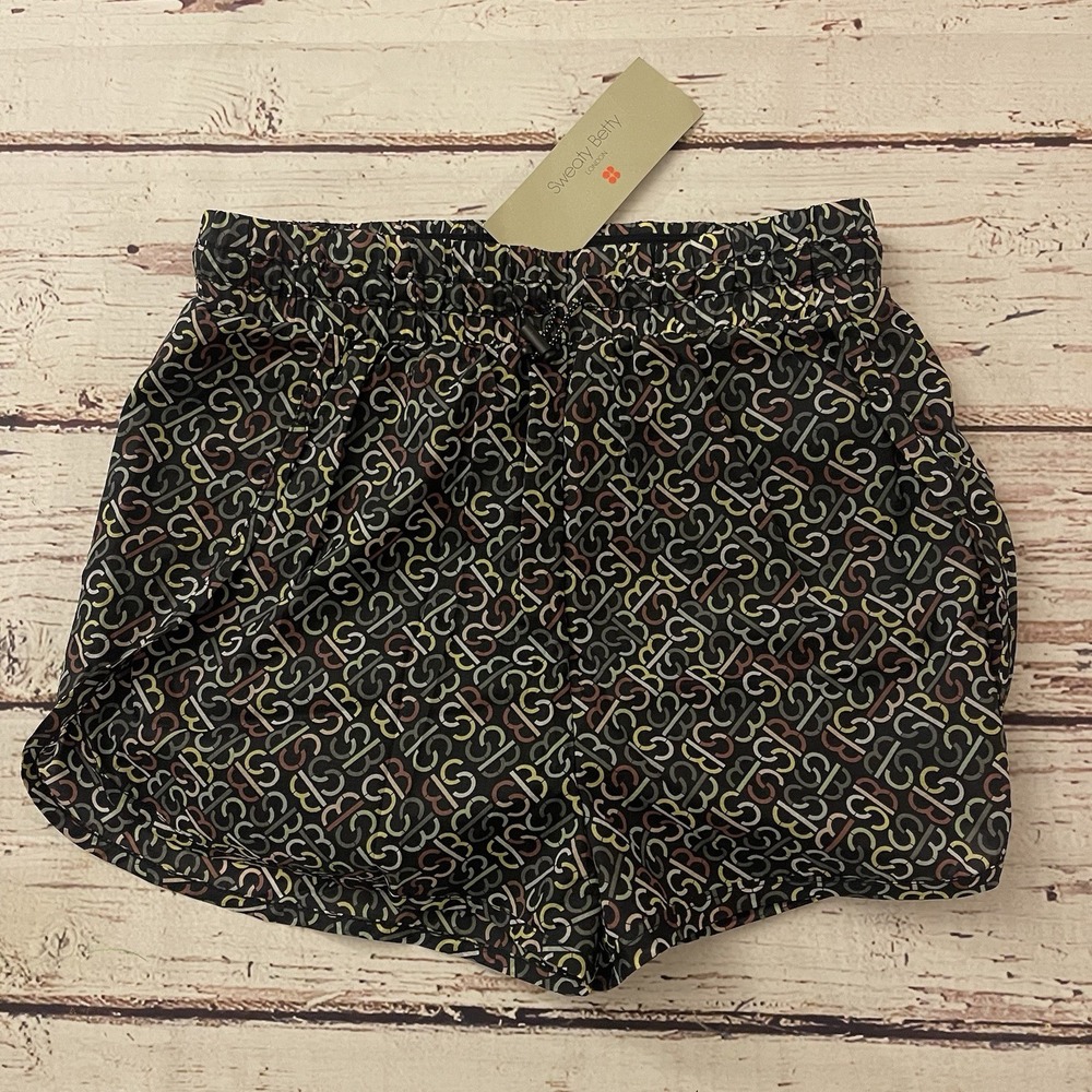Sweaty Betty Slip Stream Running Shorts in Black SB Slot Print Size Small NWT